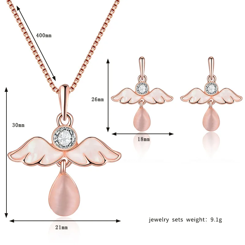

3pcs/set Necklace Earrings wings Necklace Earring Jewelry Pink Girls Gift Jewelry Jewelry Earring and Necklace Set