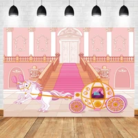 laeacco pink castle princess carriage baby girls birthday room decor backdrop photographic photo background for photo studio