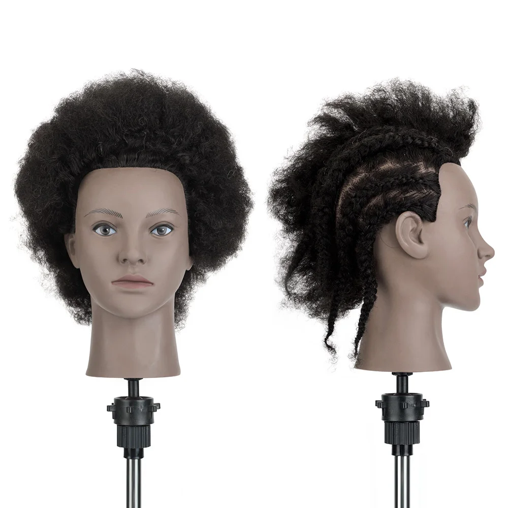 

Afro Mannequin Heads Traininghead Salon Dummy Doll with 100% Real Human Hair Manikin Head Hairdressing Braiding Practice