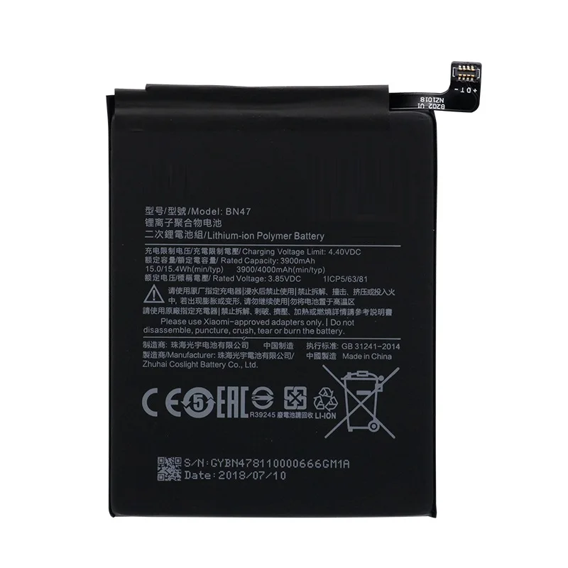 

Phone Battery BN47 for Xiaomi Redmi 6 / 6 Pro 3900mAh High Capacity High Quality Replacement Battery Free Tools