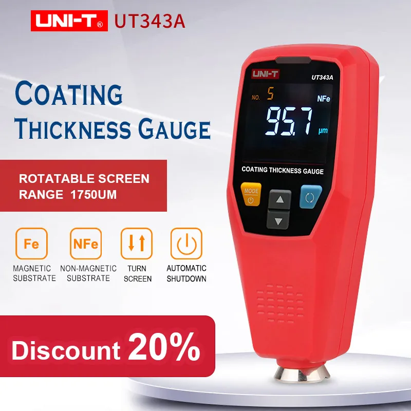 

UNI-T UT343A Car Paint Thickness Gauge Tester Coating Meter Paint Checker Automotive Tester Measuring Tool 0-1750um FE NFE