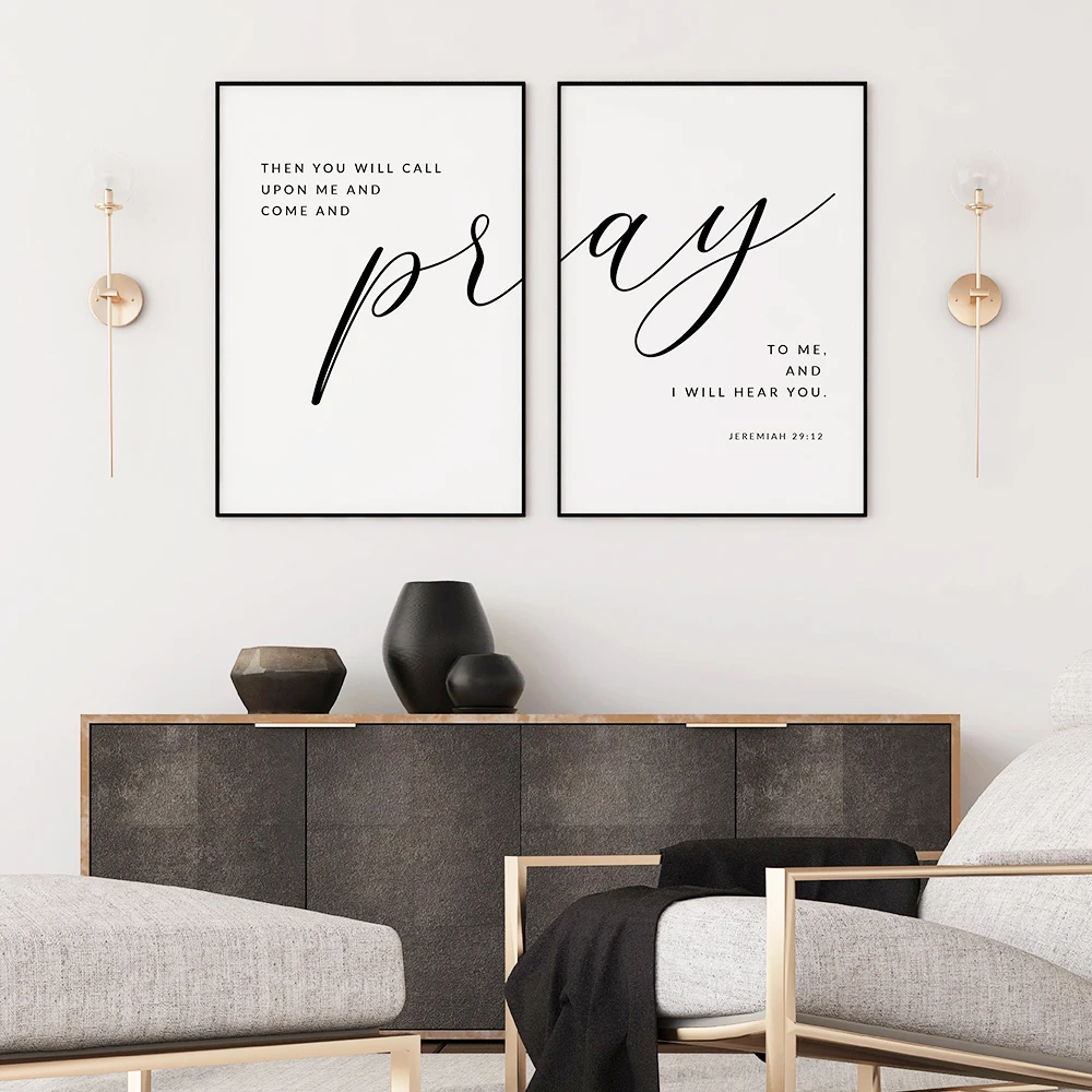 

Bible Verse Poster Minimalist Canvas Painting Quote Nordic Art Print Jeremiah Pray To Me Wall Picture For Living Room Home Decor