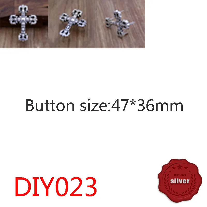 

DIY023 S925 sterling silver button brooch punk retro cross flower shape leather bag decoration sub-wallet button