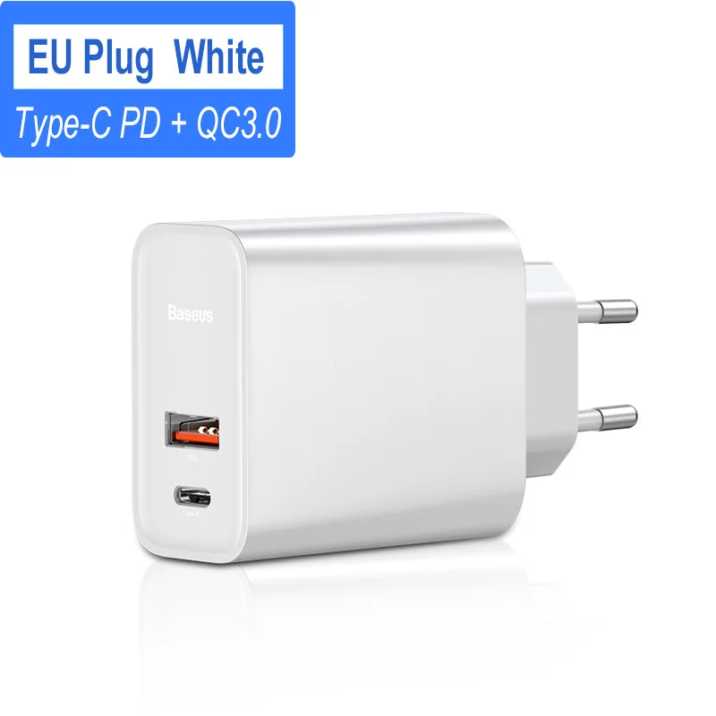 USB and PD White EU Зарядное устройство Baseus Quick Charge 4,0 3,0 USB для Redmi Note 7 Pro 30W PD Supercharge быстрое зарядное устройство для телефона для huawei P30 iPhone 11 Pro - Тип штекера: USB and PD White EU