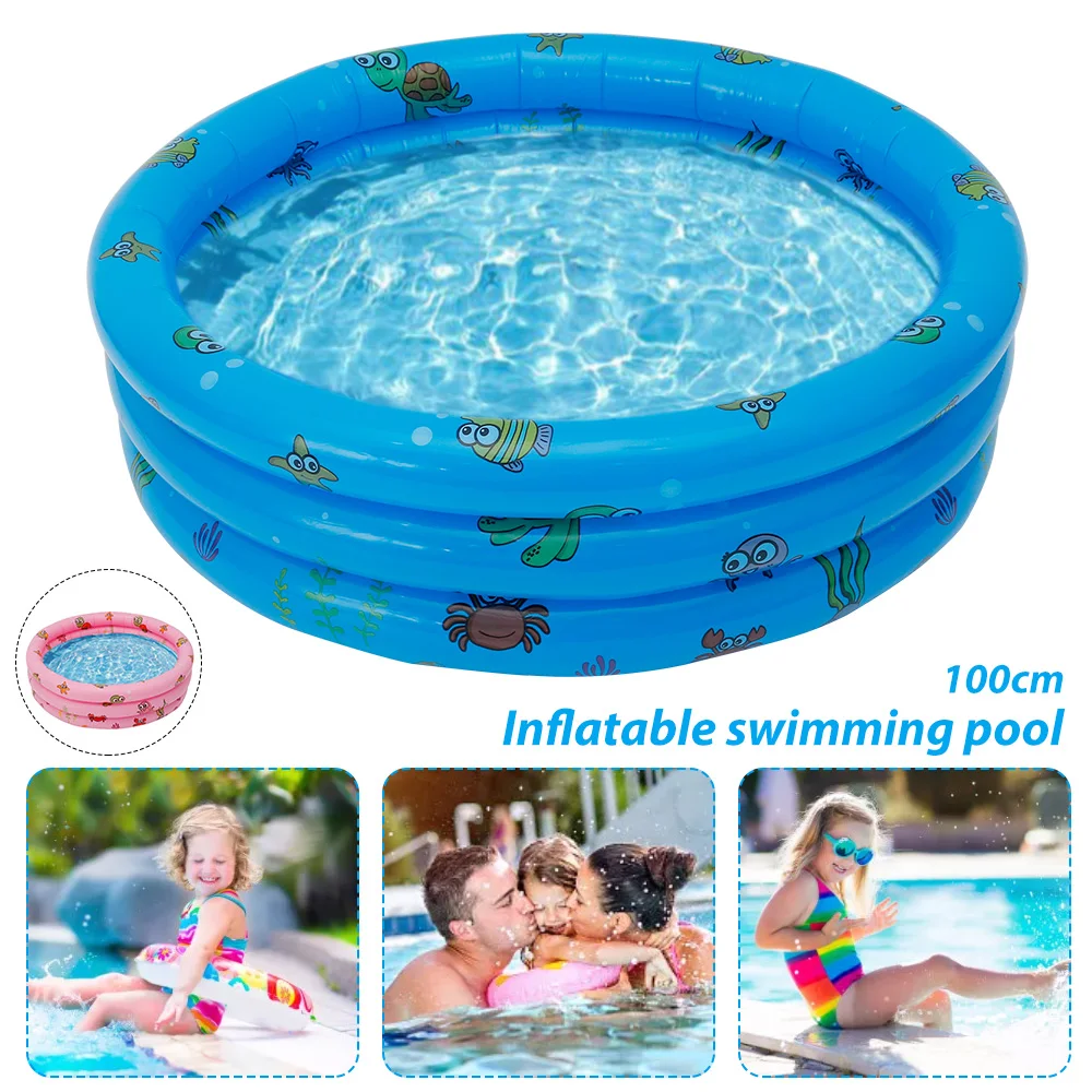 

Kids Paddling Pool Children Round Swimming Pool Inflatable Bathtub Three-Ring Family Water Pools for Garden Backyard