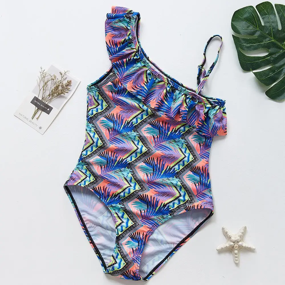 Пляжный спортивный костюм с оборками для девочек 1 предмет купальник среднего и