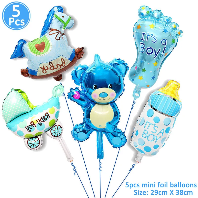 16 дюймов Baby Shower Фольга воздушные шары BabyShower вечерние украшения его для мальчиков и девочек с изображением слона Пол раскрыть игры с надписью Oh Baby столовых принадлежностей - Цвет: 5pcs blue balloon