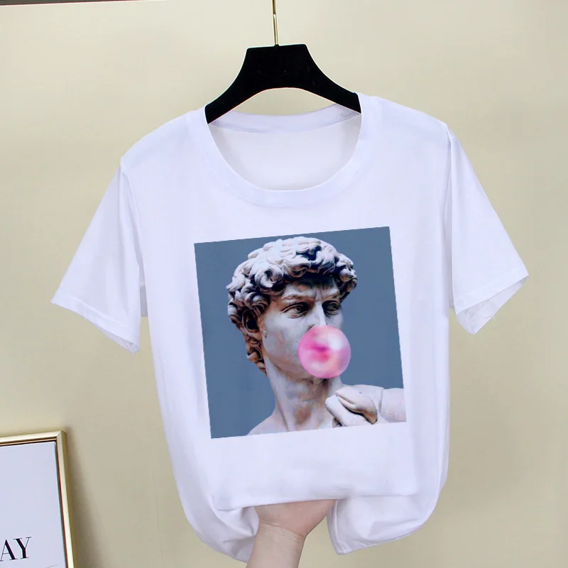 Женская футболка с принтом статуя Давида Повседневная Harajuku топы короткими