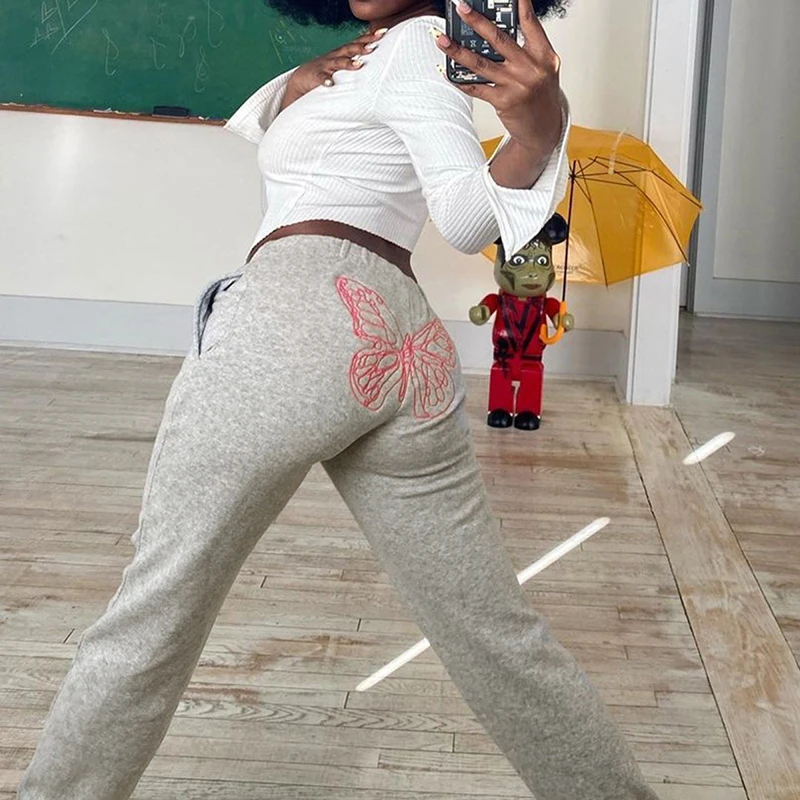 Новинка 2021 модные женские тренировочные брюки с вышивкой бабочки осенне-зимние