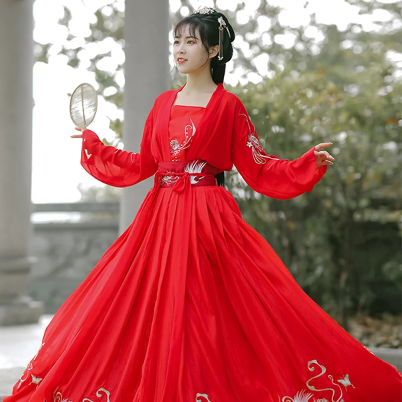 

Red Hanfu Dress Chinese Style Traditional Big Sleeve Cloak Oriental Classical Dance Clothes Ancient Princess Costumes DQL3470