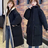 down padded jacket womens mid length padded jacket winter new loose large size hooded thick warm cotton jacket bubble coat