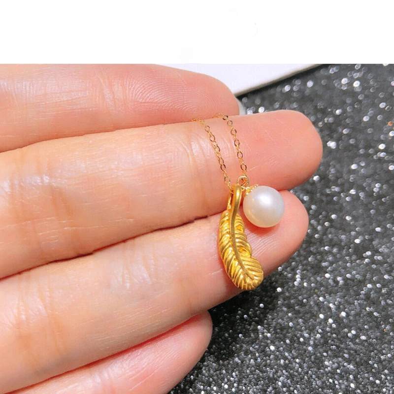 

MADALENA SARARA 6-7mm Freshwater Pearl 18K Gold Women Necklace Natural White Pearl Perfectly Round Pendant Necklace AU750 gold