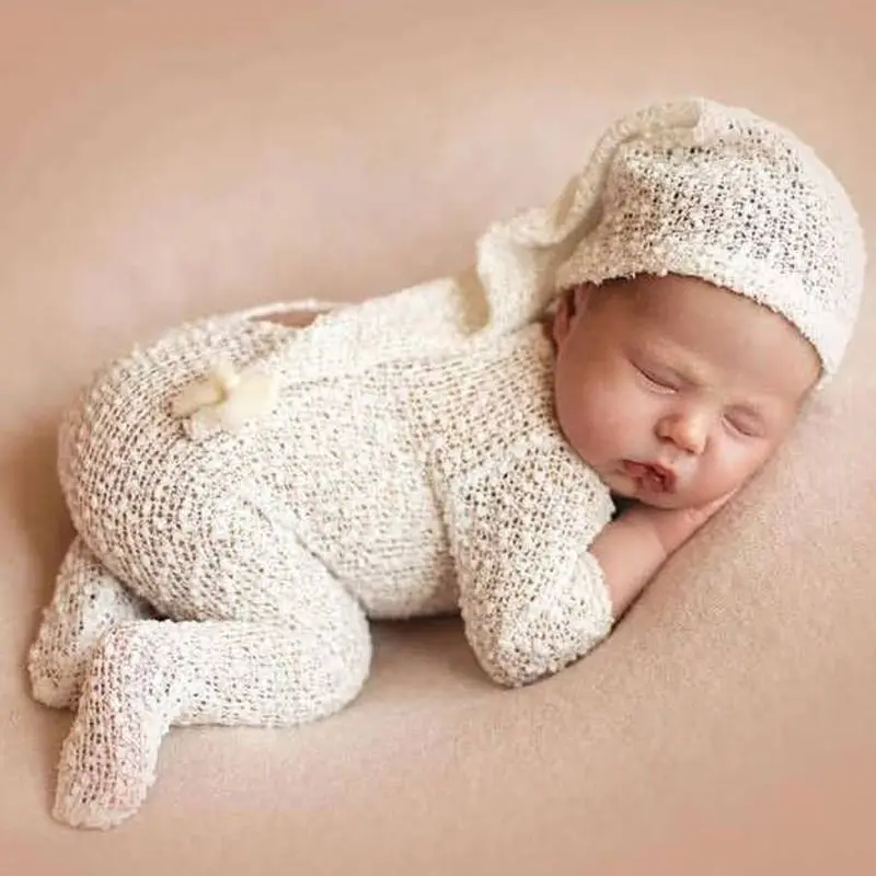 

2Pcs Newborn Photography Props Suit Romper Hat Set Long Sleeve Jumpsuits Outfit