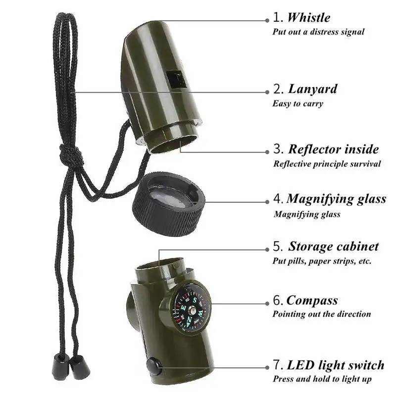 7 в 1 экстренный компас-свисток для выживания многофункциональный инструмент