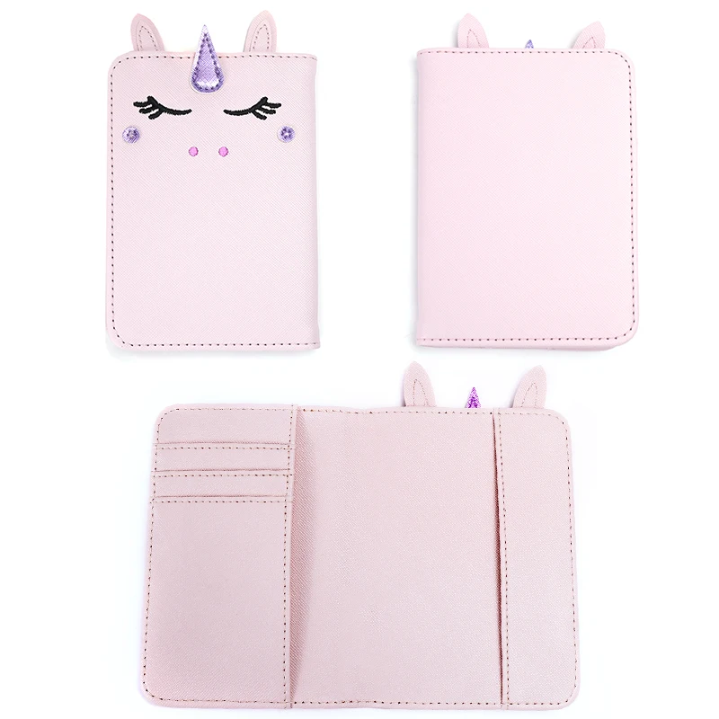 Travel Two Fold Passport Cover Wallet For Women Cartoon Unicorn PU Leather Female Clutch Function Credit Card Holder Package |