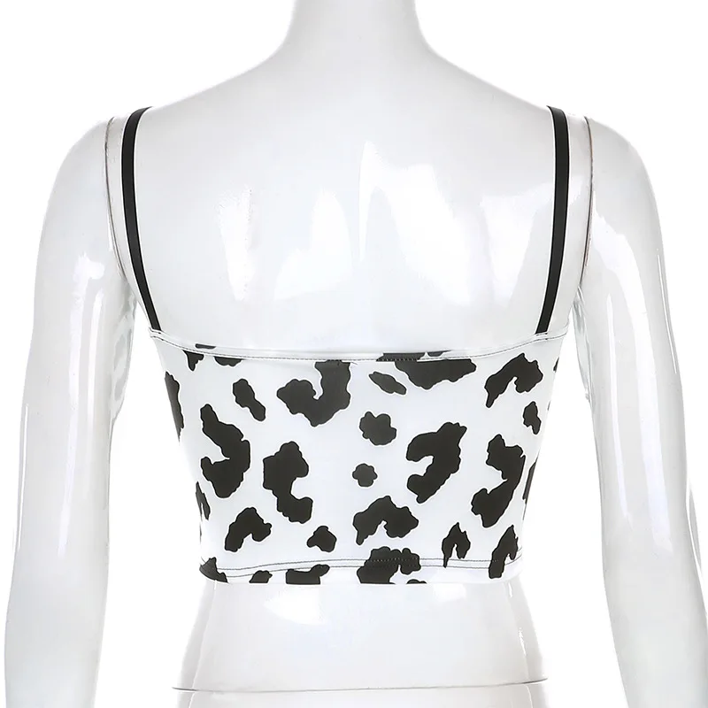 

Harajuku Y2K Spaghetti Strap Top Patchwork Lace Edge Cow Print Cute Crop Cami Top Women Sleeveless Sexy Clubwear 90s Streetwear
