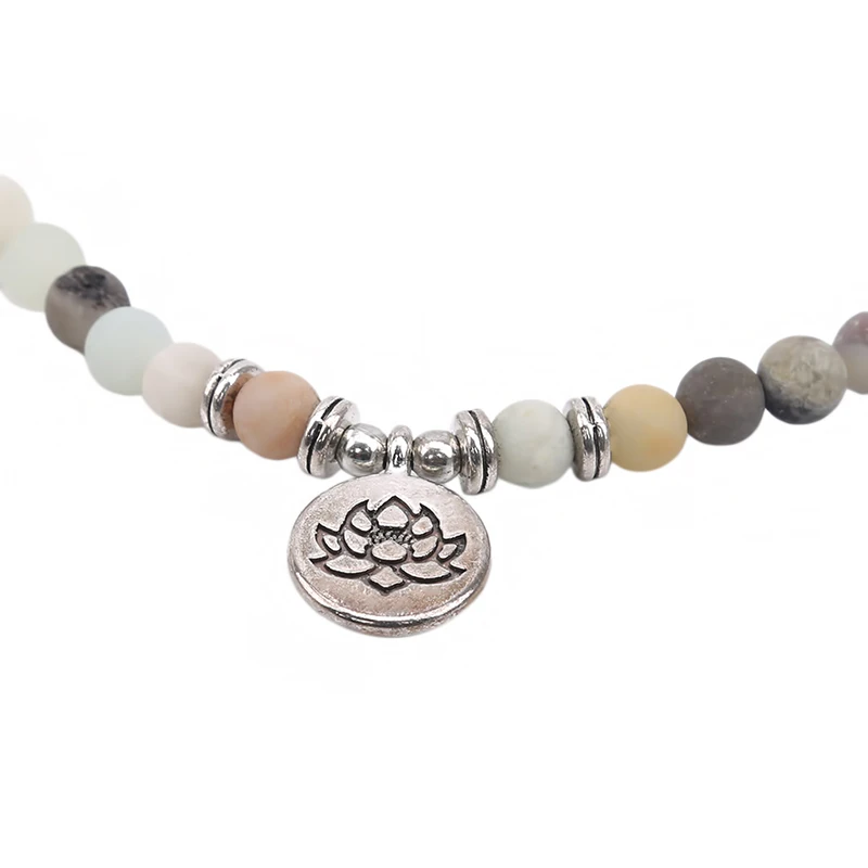 

Fashion Women Bracelet Matte Frosted Amazonite Beads With Lotus OM Buddha Charm Yoga Bracelet Mala Necklace