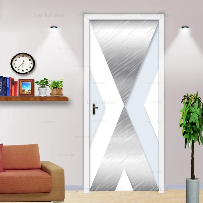 

Creative Self Adhesive 3D Geometric Door Sticker Mural Modern Study Living Room Bedroom Door Decoration Wallpaper Wall Decals 3D