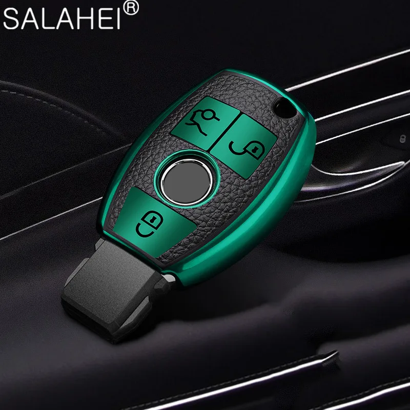 

New TPU+Leather Car Key Shell Case For Mercedes For Benz A B C E S Class W245 W204 W205 W210 W212 W221 W222 CLK Auto Accessories