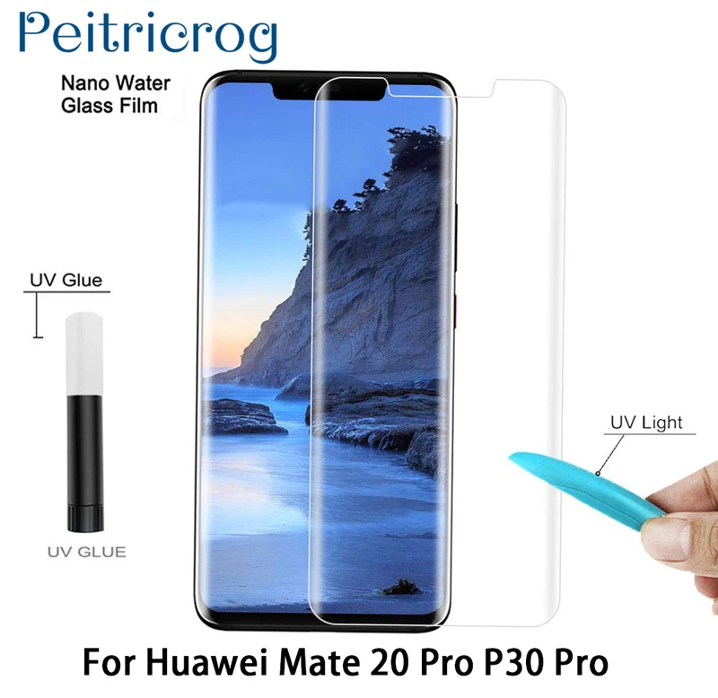 Защитное стекло для экрана Huawei Mate 20 Lite 30 Pro P20 закаленное с УФ-клеем полное