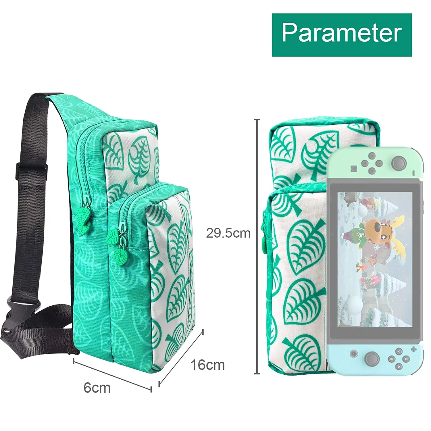 

Nintendo Stroage Bag Green Leaf Style For Switch Shoulder Messenger Bag Sling bag Travel carry case Organizer Green