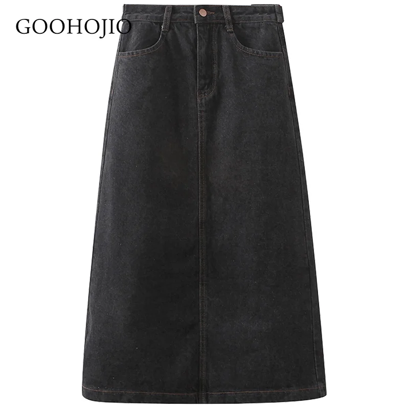 

GOOHOJIO 2020 New Oversized Fashionable Women Denim A-line Skirt Autumn High Waist Skirts Women Chic Loose Denim Skirt Ladies