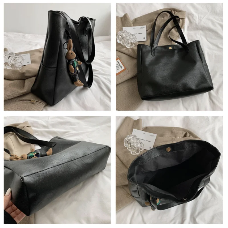 

Women Real PU Leather Tote Bag Black Bucket Handbags Female Luxury Famous Brands Ladies Shoulder Bag Designer Bunny Accessories