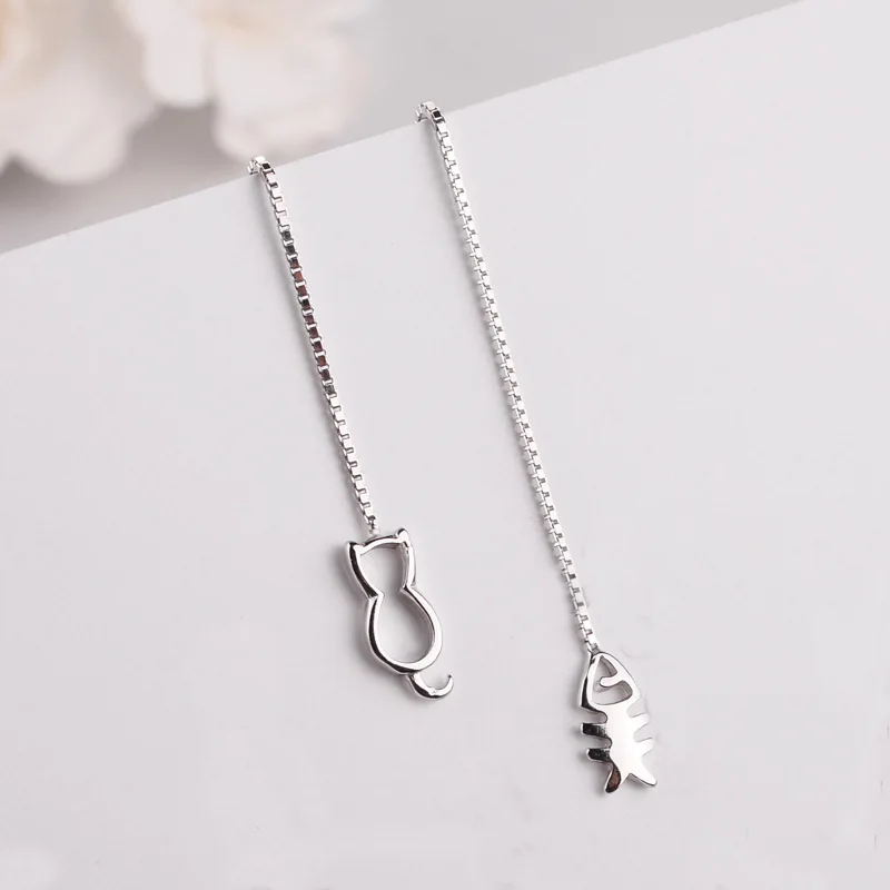 

Женские длинные серьги REETI из серебра 925 пробы с котом и рыбкой, модные ювелирные изделия из стерлингового серебра, бесплатная доставка