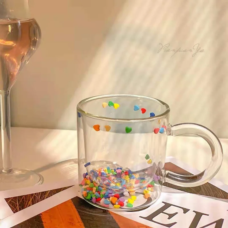 

Creative Double Layer Quicksand Glass Cup Cute Girl Transparent Milk Juice Goblet Home Office Drinkware Cup Valentine's Day Gift