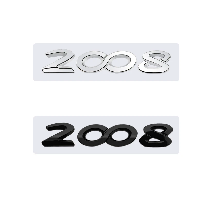 

3D Glossy Black Chrome Silver Metal Logo Emblem Badge Decal Car Sticker for Peugeot 2008 Car Accessories
