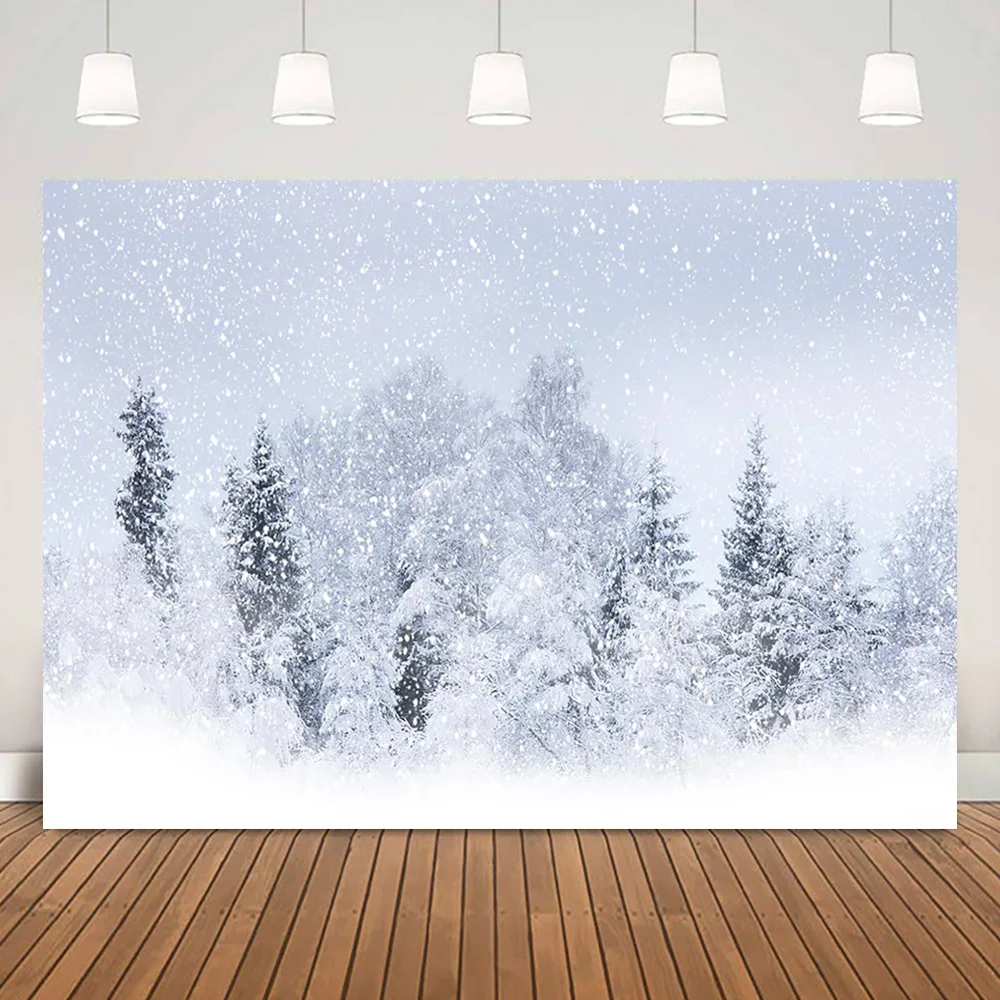 

Winter Snow Scene Photography Background Bokeh Pine Forest Snowflakes Photo Backdrop Christmas Portrait Studio Decorations