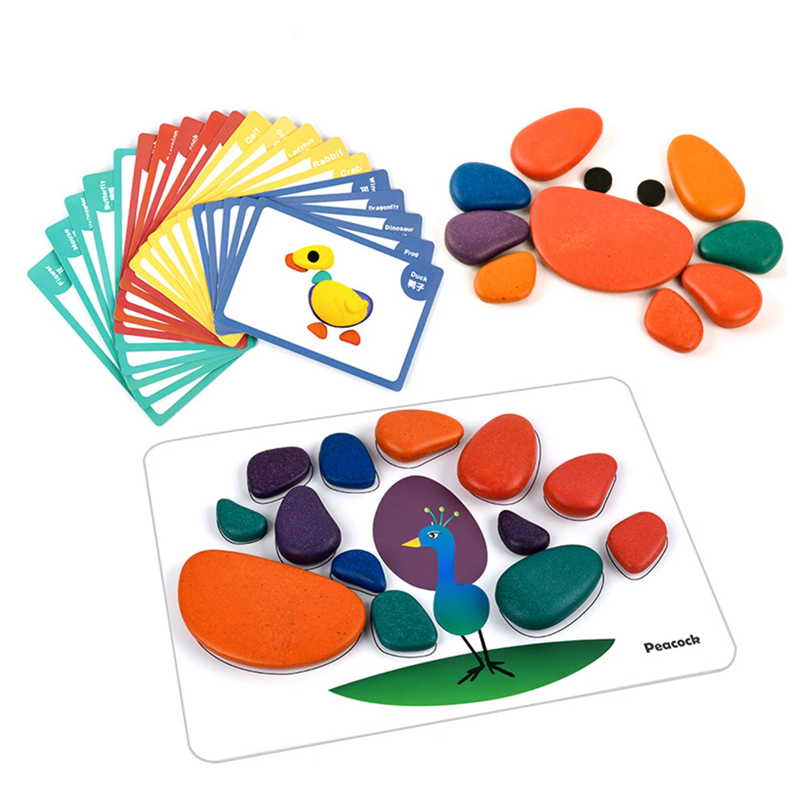 

Sorting and Stacking Stones with Activity Cards - Pattern Blocks - in Home Learning Toy for Early Education