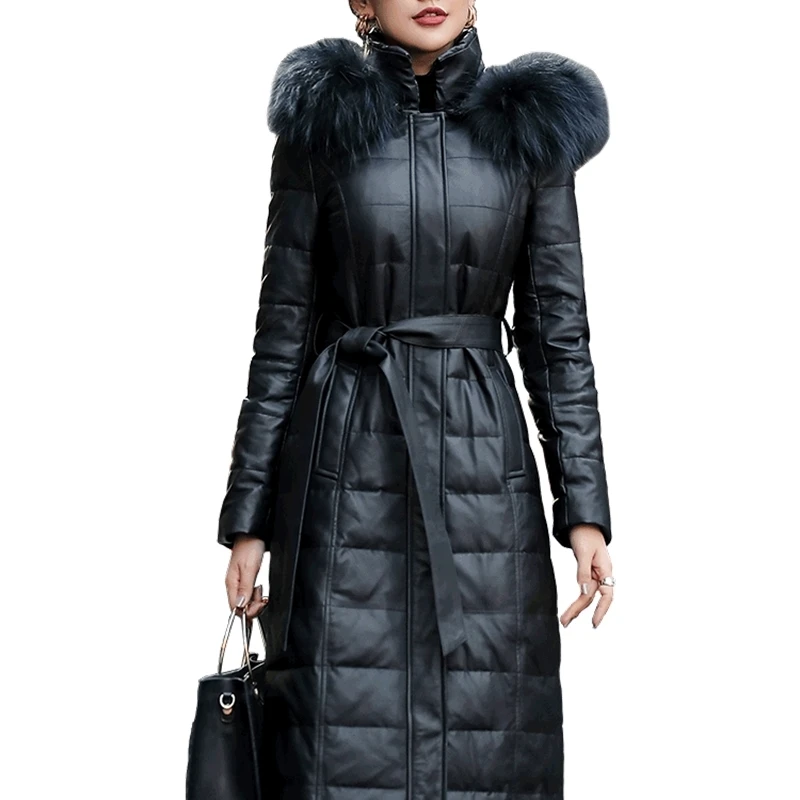 

JCBC 2021 Real Leather Jacket Women Long Coat Female Warm Women's Winter Down Jackets Raccoon Dog Fur Collar Mujer Chaqueta 7