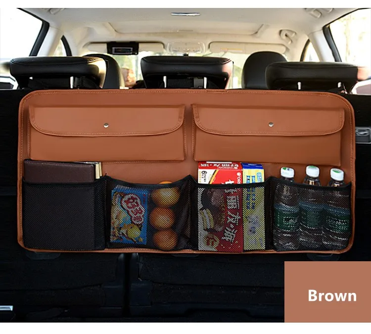 Goede Auto Achterbank Opbergtas Multi Opknoping Netten Lederen Pocket Trunk Bag Organizer Auto Opbergen Opruimen Interieur Accessoires