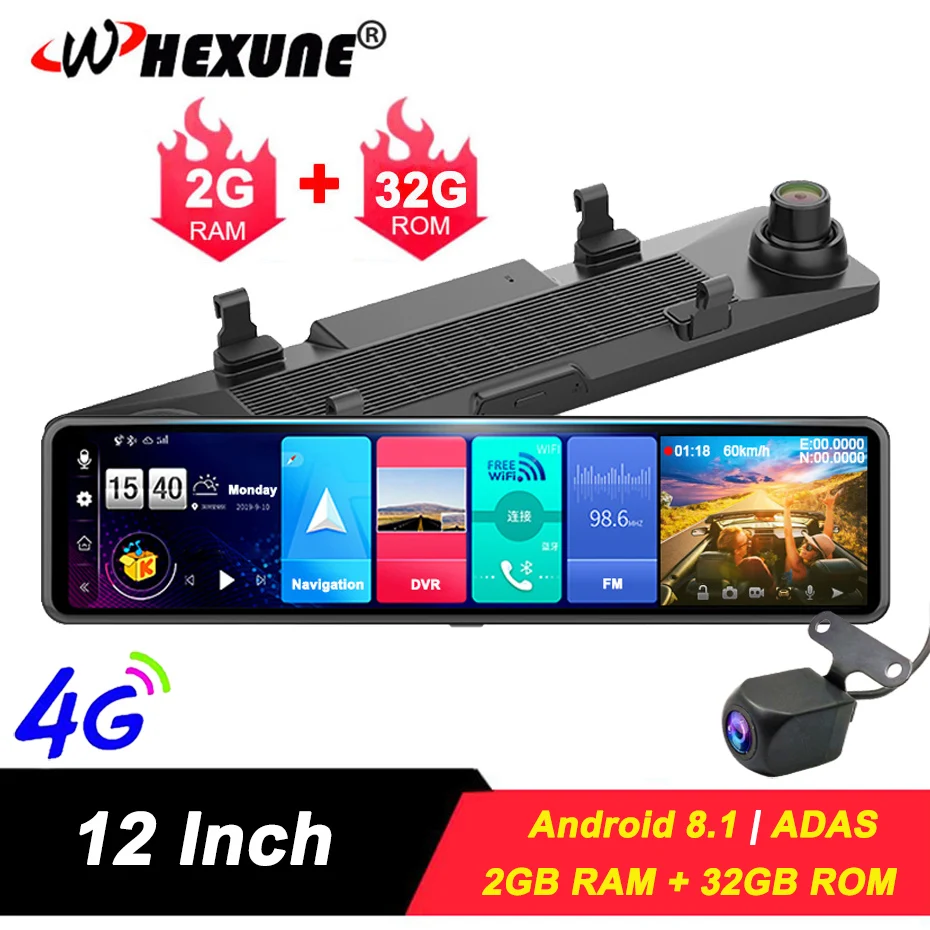 Зеркало видеорегистратор WHEXUNE 12 дюймов 4G Android 8 1 ADAS FHD 1080P|Видеорегистраторы| |