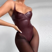 womens new fashion sexy solid color pu leather sling bottoming jumpsuit pants women