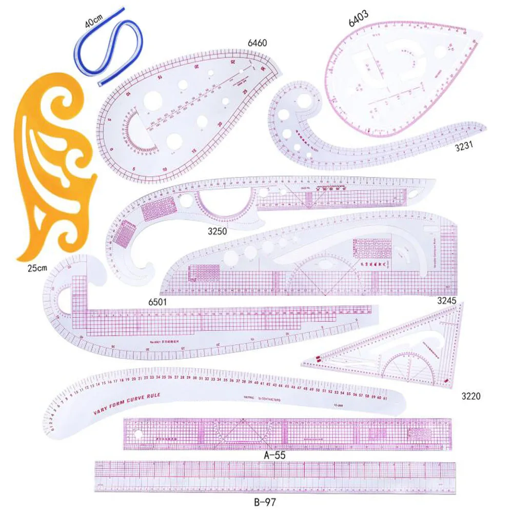 

Patchwork Ruler Cutting Ruler DIY Clothing Sample Grading Sewing Tailor Curve Cutting Rulers Multifunctional Plastic Patchwork