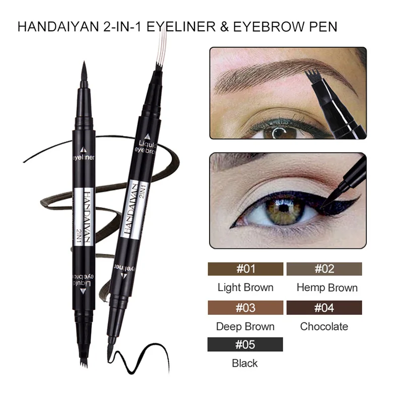 

HANDAIYAN 2 In 1 Tattoo Eyebrow Ink Pen Eye Brow Makeup Pencil Makeup Tools Waterproof Delineador De Ojos Liquid Eyeliner