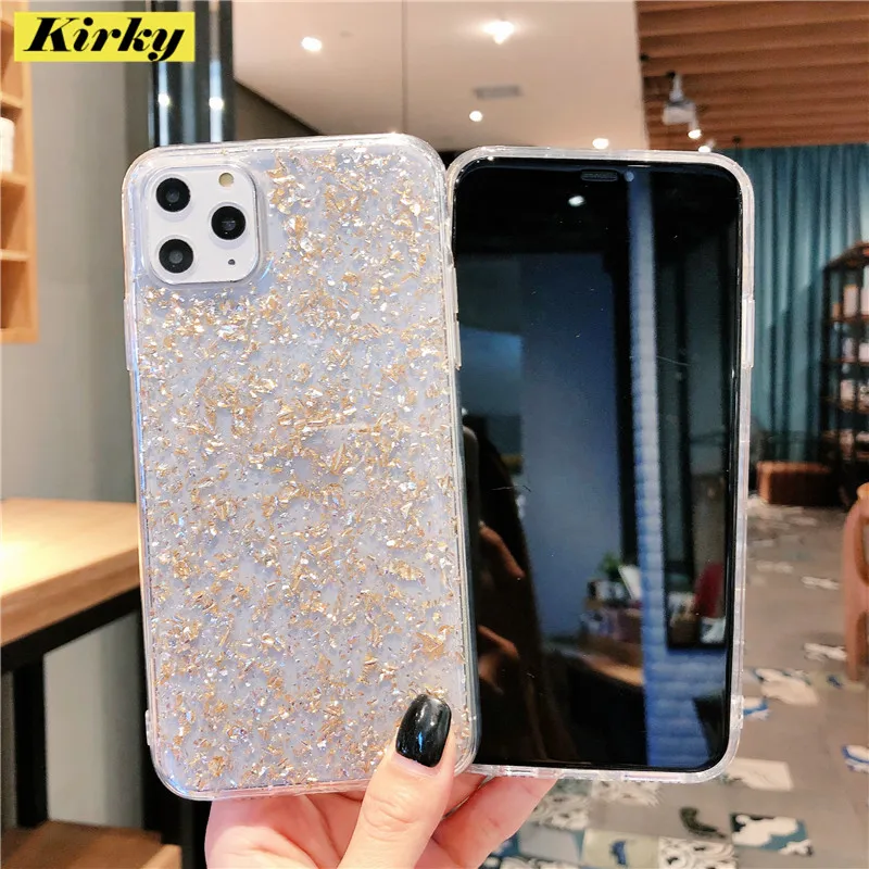 Блестящий золотой фольгой блестки прозрачный Анти-осенний силиконовый чехол для