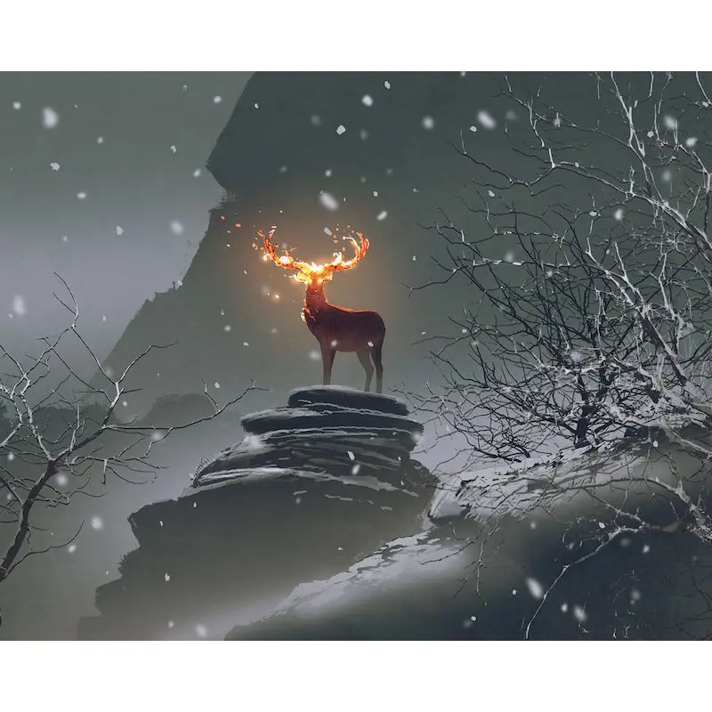 

GATYZTORY 60x75cm Frame DIY Painting By Numbers Deer Snow Scenery Modern Drawing Coloring By Numbers For Artwork Gift