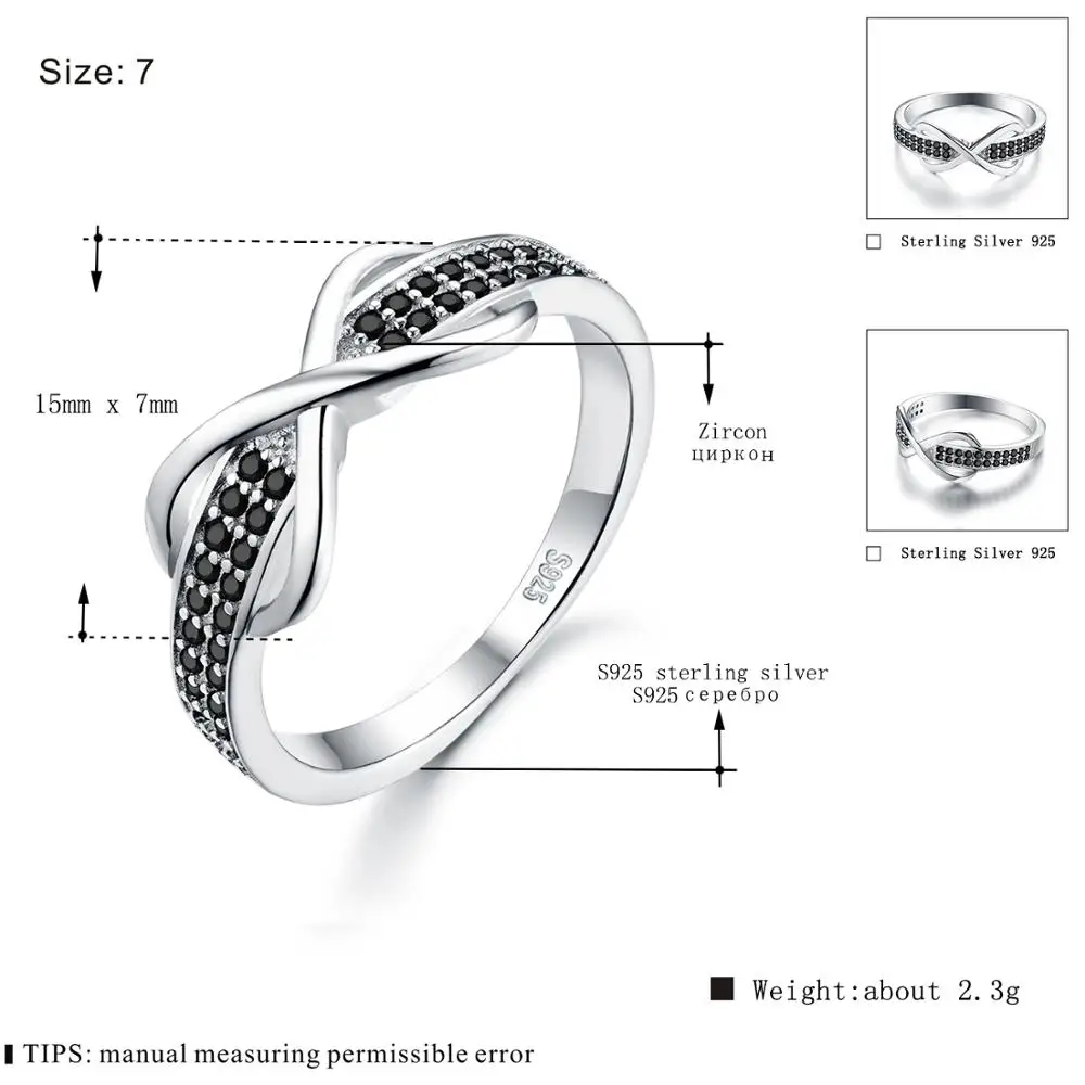 [Черный AWN] 925 пробы серебряные ювелирные изделия Модные обручение Bague для женщин Свадебные кольца C090