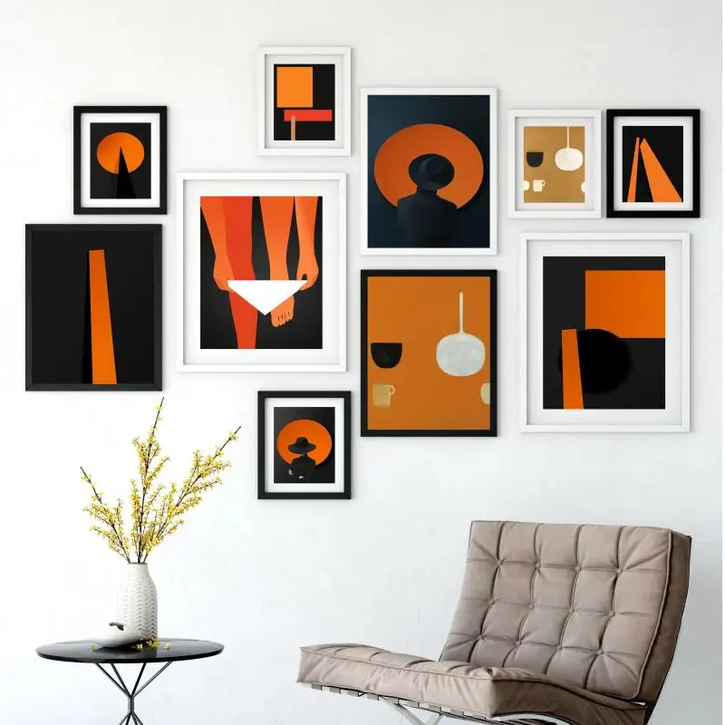 

Abstract Black Orange Object Shadow Canvas Print Wall Art Fashion Modern Home Decoration Mural Frameless for Living Room Bedroom