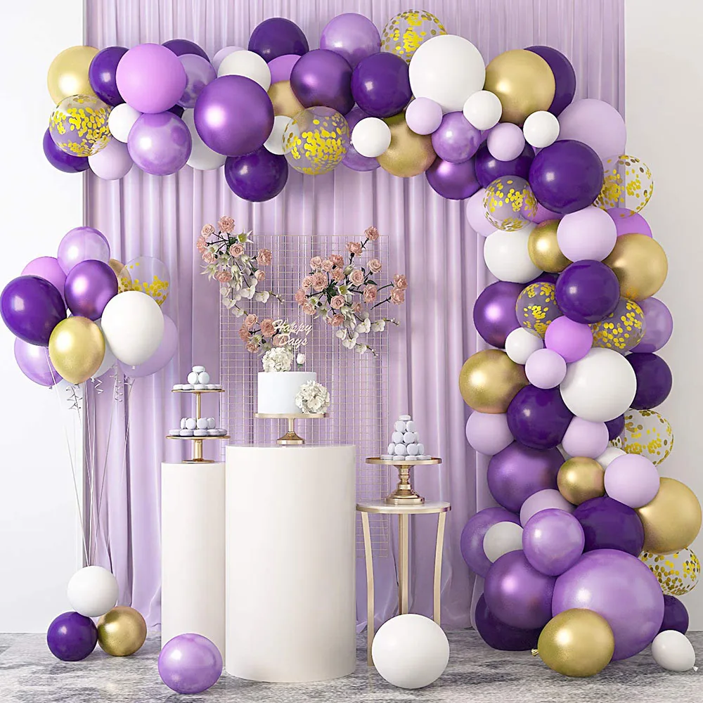 

129pcs/set Purple Ballloons Arch Kit Pastel Purple White Gold Confetti Balloons Set Wedding Engagement Party Decorations