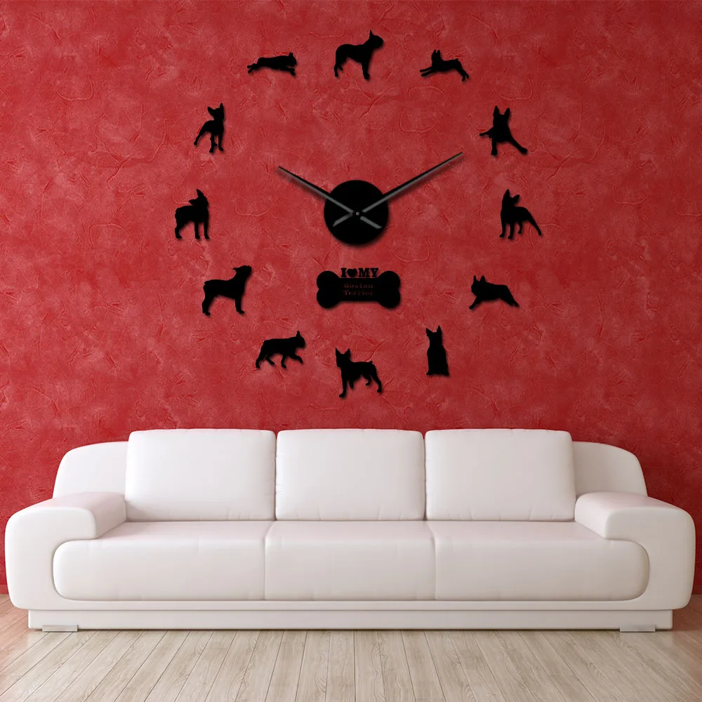 Boston Terrier Dog Breed Wall Art Home Decor Large Clock Bull Giant With Big Needle Hands | Дом и сад