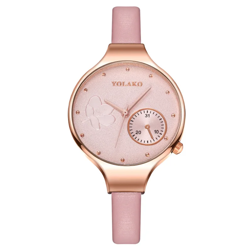 

Часы женские кварцевые с цветами, простые повседневные изящные, с кожаным ремешком