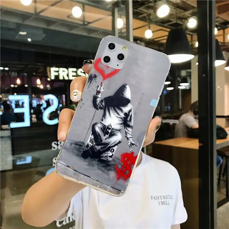 

HUAGETOP Street Art Banksy Graffiti Bling Cute Phone Case for iPhone 11 pro XS MAX 8 7 6 6S Plus X 5S SE 2020 XR cover