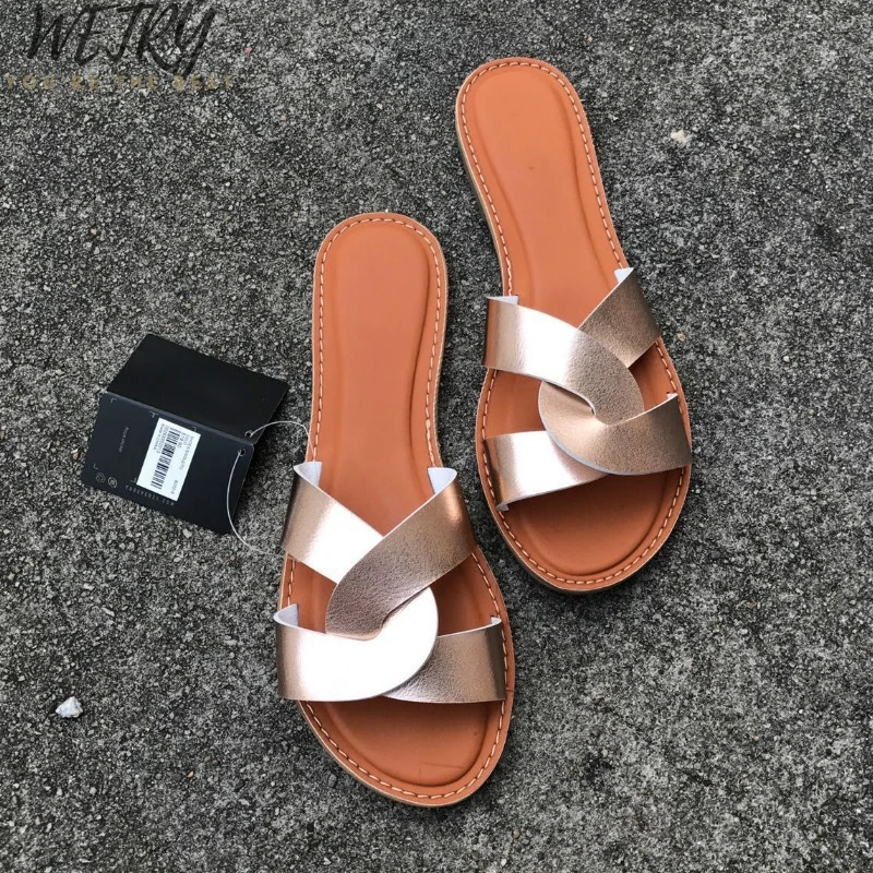 

2020 Summer Shoes beach slipers Fashion Brand Leather Slippers Wild Female Sandals Original Outdoor Slides WHite Slippers