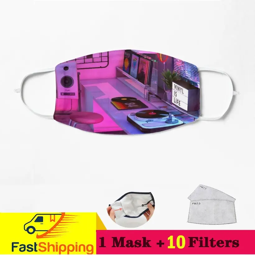 

Vinyl is Life Paradise Wave Radio Love Streetwear Mask Print Face Mask Reusable Mascarilla