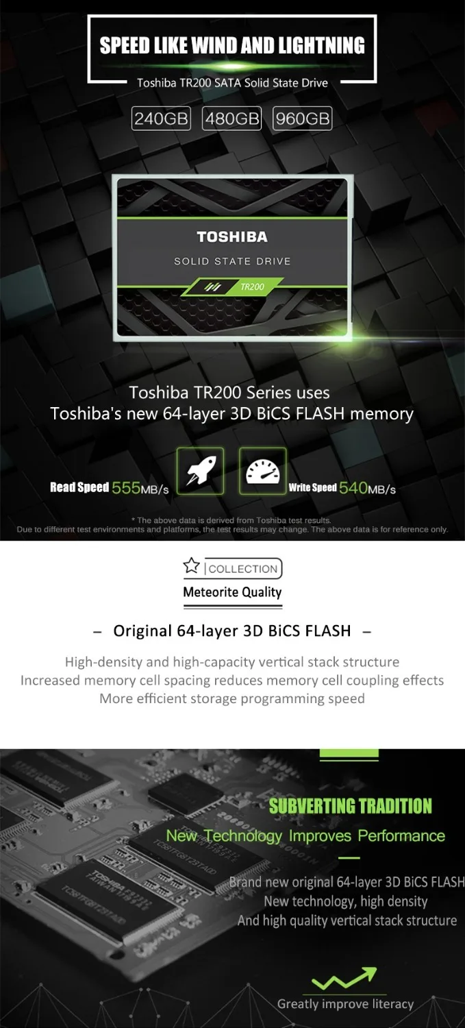 TOSHIBA 240GB твердотельный накопитель TR200 480 Гб 64 слоя 3D BiCS флэш-памяти TLC 2," SATA III SSD 960 ГБ внутренний жесткий диск для портативных ПК