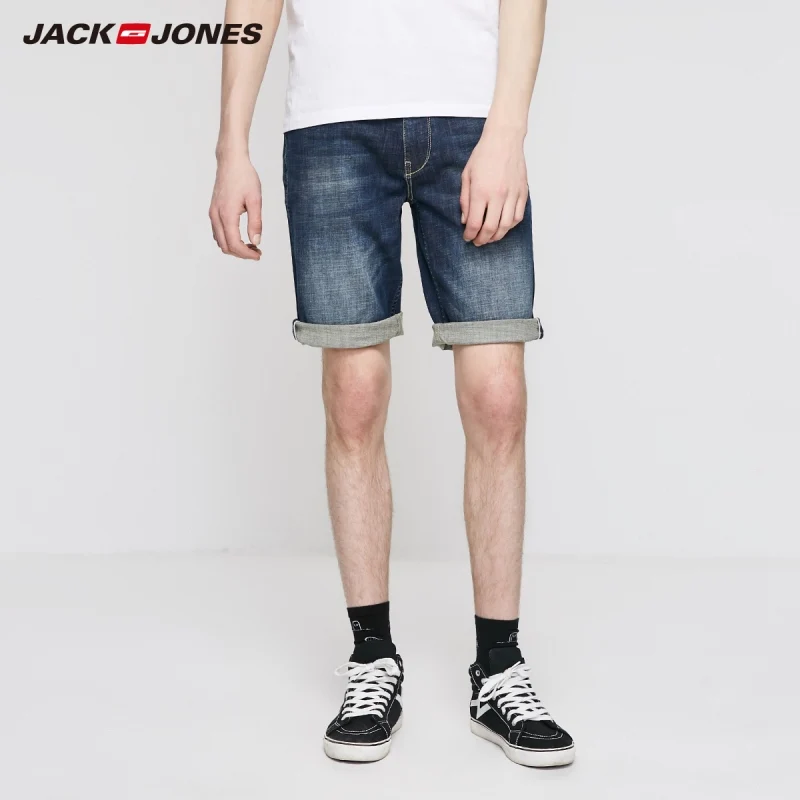 Мужские облегающие шорты JackJones однотонные джинсовые базовая Мужская одежда 219243518
